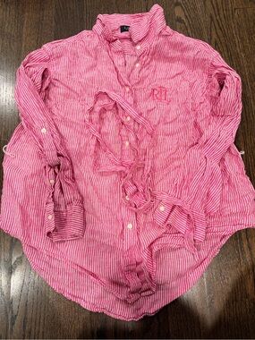 Ralph Lauren Pink and White Striped Button-Down Top